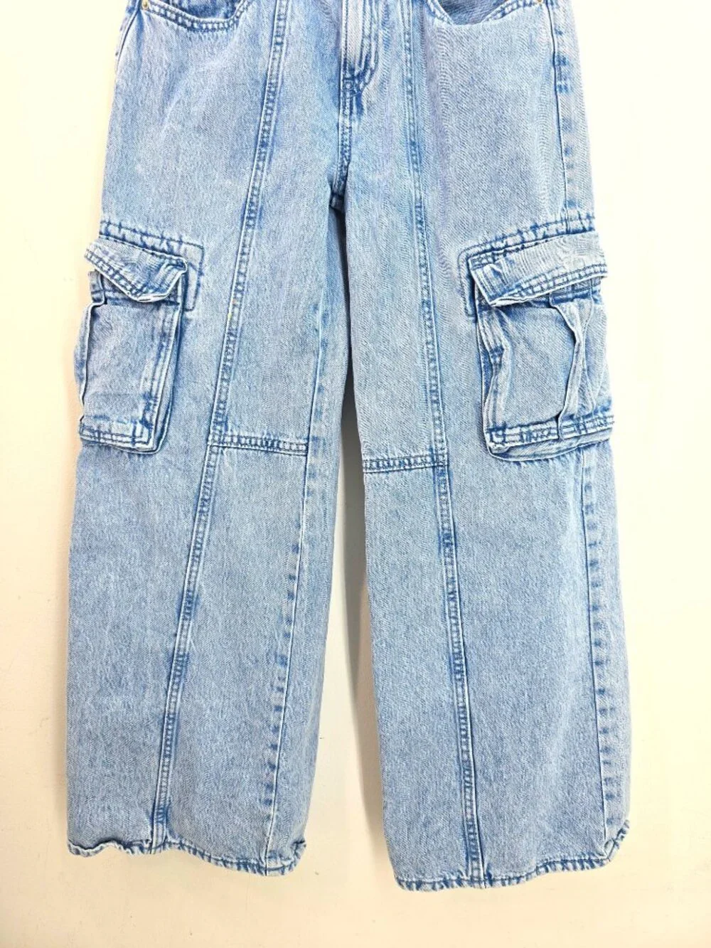 Old Navy Kids High Rise Baggy Cargo Acid Wash Wide Leg Denim Jeans Size 14